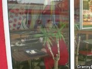 Young guy picks up huge old grandma in cafe 5/16