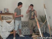 Old granny pleases two young painters 1/16