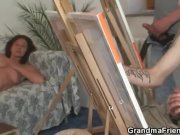 Old granny pleases two young painters 11/16