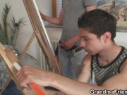 Old granny pleases two young painters 6/16