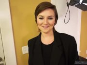 Hot busty amateur Kyle fucked silly and swallows at casting 1/16