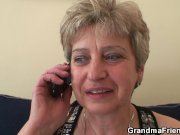 Horny old lady swallows two cocks at once 3/16