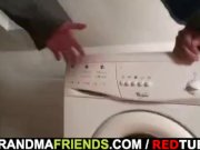 Nasty granny takes two cocks 1/16