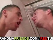 Nasty granny takes two cocks 16/16