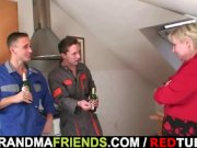 Nasty granny takes two cocks 4/16