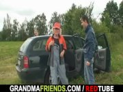 Old whore is double fucked outdoors 2/16