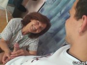 Clothed 70 years old granny rides young dick 9/16