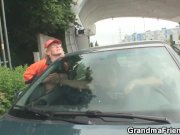 Blonde old lady takes double penetration in the fields 4/16