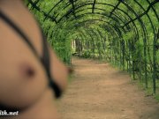 Jeny Smith wearing MyMokondo strap bondage in old park 3/16