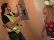 Topless teen jerks off the technician 3/16