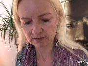 Skinny blonde granny riding thick meat 1/16