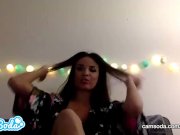 Anissa Kate big tits brunette fingering and rubbing her hairy pussy. 16/16