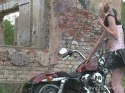 Cute teen is amazed by a big bike 14/16