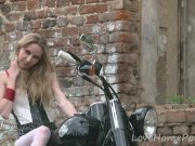 Hot babe in stockings loves her new bike