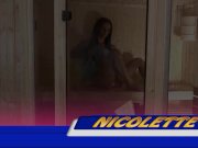 Wetandpuffy - Nicolette Noir masturbates with a glass bottle in the sauna 4/16