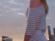 Jeny Smith fishnet pantyhose public nudity on a roof top 10/16