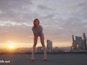 Jeny Smith fishnet pantyhose public nudity on a roof top 11/16
