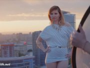 Jeny Smith fishnet pantyhose public nudity on a roof top 12/16