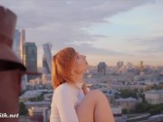 Jeny Smith fishnet pantyhose public nudity on a roof top 8/16