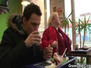 Huge grandma is picked up in cafe 3/16