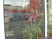 Huge grandma is picked up in cafe 6/16