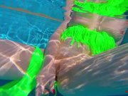 Horny redhead MILF fucks herself in the pool, until cock arrives! 7/16