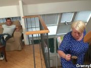 Blonde old granny gives head and rides him 3/16