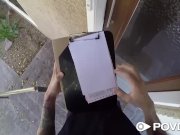 POVD Petite brunette Sadie Pop fucks big dick delivery guy 1/16