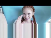 LUBED Ginger Dolly Little spreads her pale pussy lips for big dick 3/16