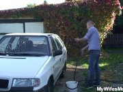 Her boyfriend cheating with blonde motherinlaw outside 1/16