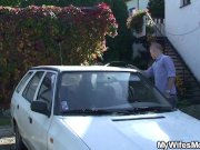 Her boyfriend cheating with blonde motherinlaw outside 4/16