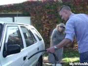 Her boyfriend cheating with blonde motherinlaw outside 5/16