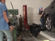 Slutty lesbians having fun in the public garage 2/16