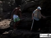 Busty blonde Tarra takes a white and a black cock 1/16