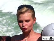 Busty blonde Tarra takes a white and a black cock 3/16