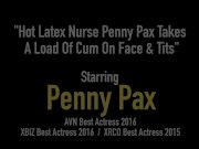 Hot Latex Nurse Penny Pax Takes A Load Of Cum On Face & Tits 1/16