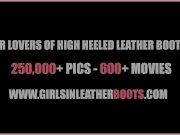 Naughty smoking blonde AxaJay lets you up skirt pussy in sexy leather boots 1/16