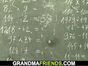 Threesome with old teacher in the classroom 15/16