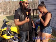 Ebony whore gives Don Whoe head on his bike 7/16