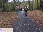 Fitness Rooms Russian redhead black British babe interracial lesbian sex 1/16