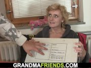 Delivery guys share small-titted blonde woman 2/16