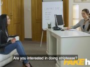 Female Agent Lesbian lust after sexy striptease from stunning model 3/16