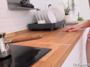 Naughty chick rides a hard cock in kitchen 1/16