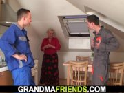 Two repairmen fuck big tits grandma 11/16