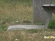 Piss Desperation - Gorgeous babe pees on the ground in public while out jog 16/16