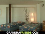 Cleaning granny gets her pussy filled with 2 cocks 1/16