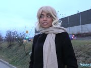 Public Agent Ebony with sexy body blonde hair and shaved pussy 2/16