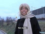 Public Agent Ebony with sexy body blonde hair and shaved pussy 3/16