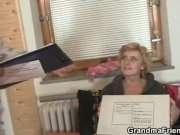 Old grandma pleases two delivery men 2/16