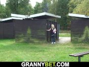 Blonde granny rides stranger's cock on public 4/16